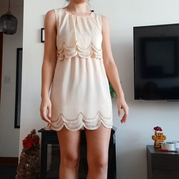 ⚡SALE⚡Ivory Shift Dress w/ Gold Beading - Picture 2 of 12